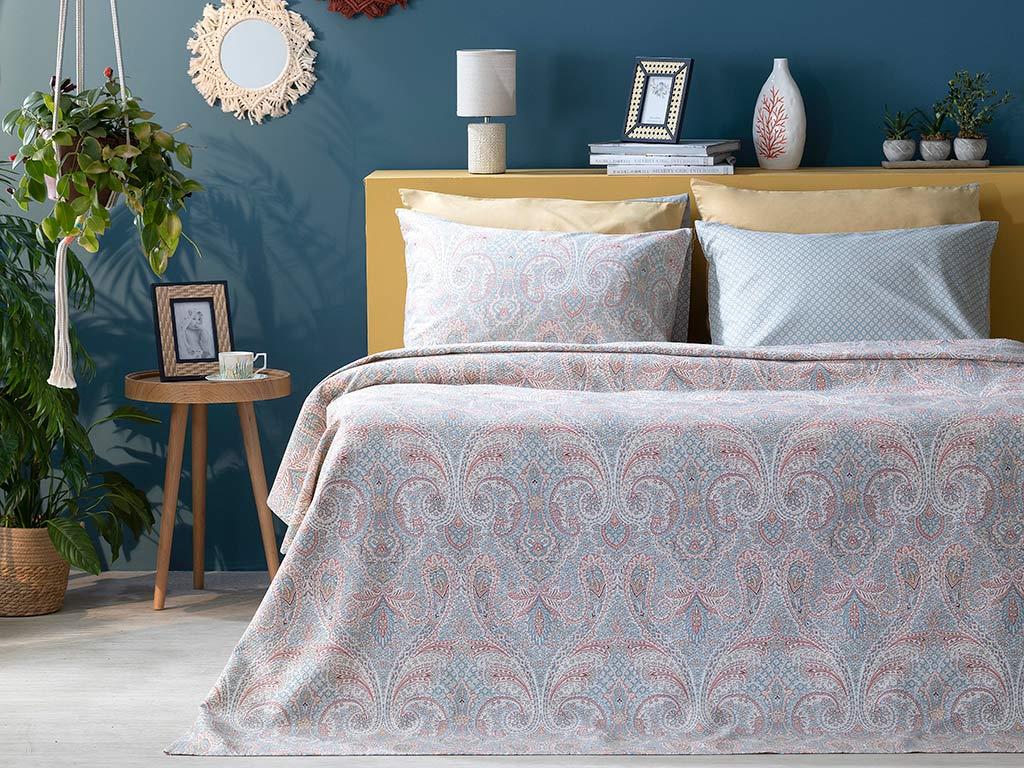Boho Chic  Cu imprimeu Persoană dublă  SET CUVERTURĂ 200x220 cm Burgundia-gri