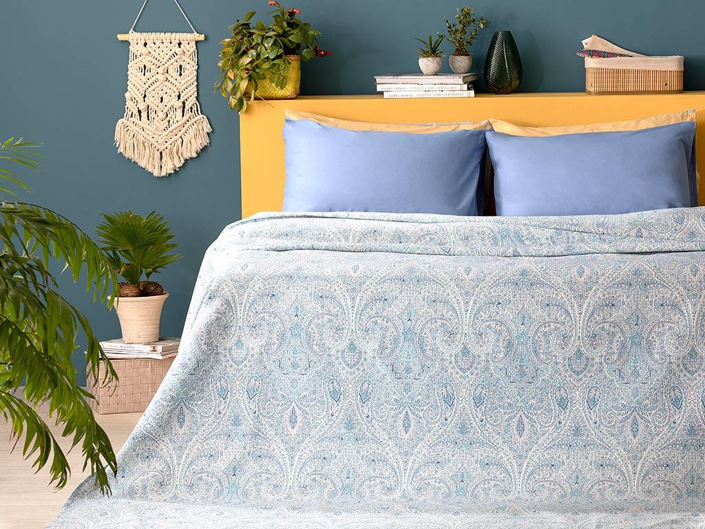 Boho Chic Imprimate Dublu Pătură De Vară 200*220 Cm Albastru