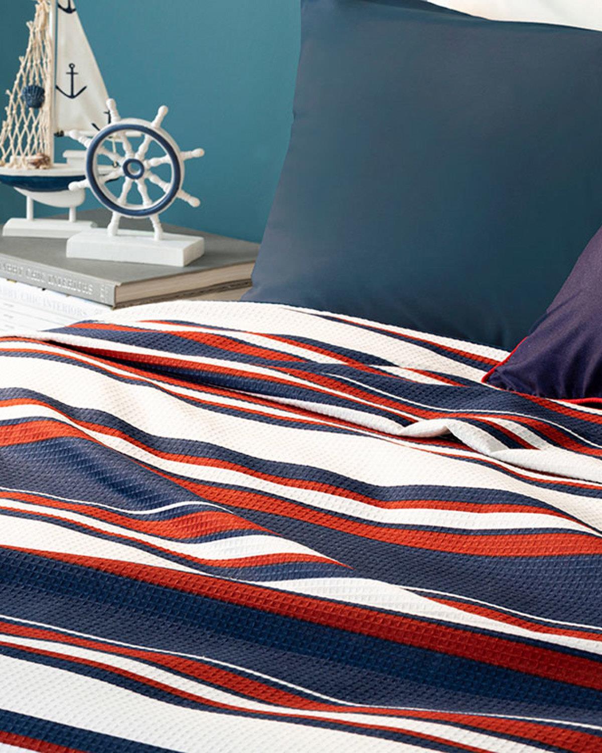 Boho Stripe Imprimat Double Pătură De Vară 200x220 cm Bleumarin