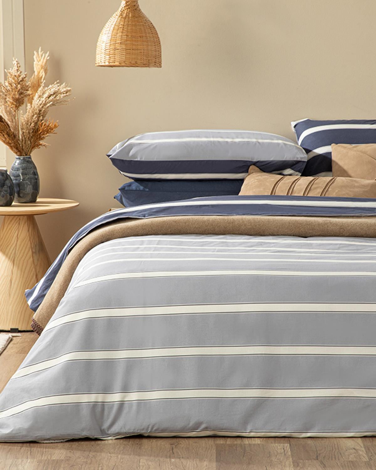 Bold Stripe Cu Bumbac Single Set Lenjerie De Pat 160x220 cm Albastru