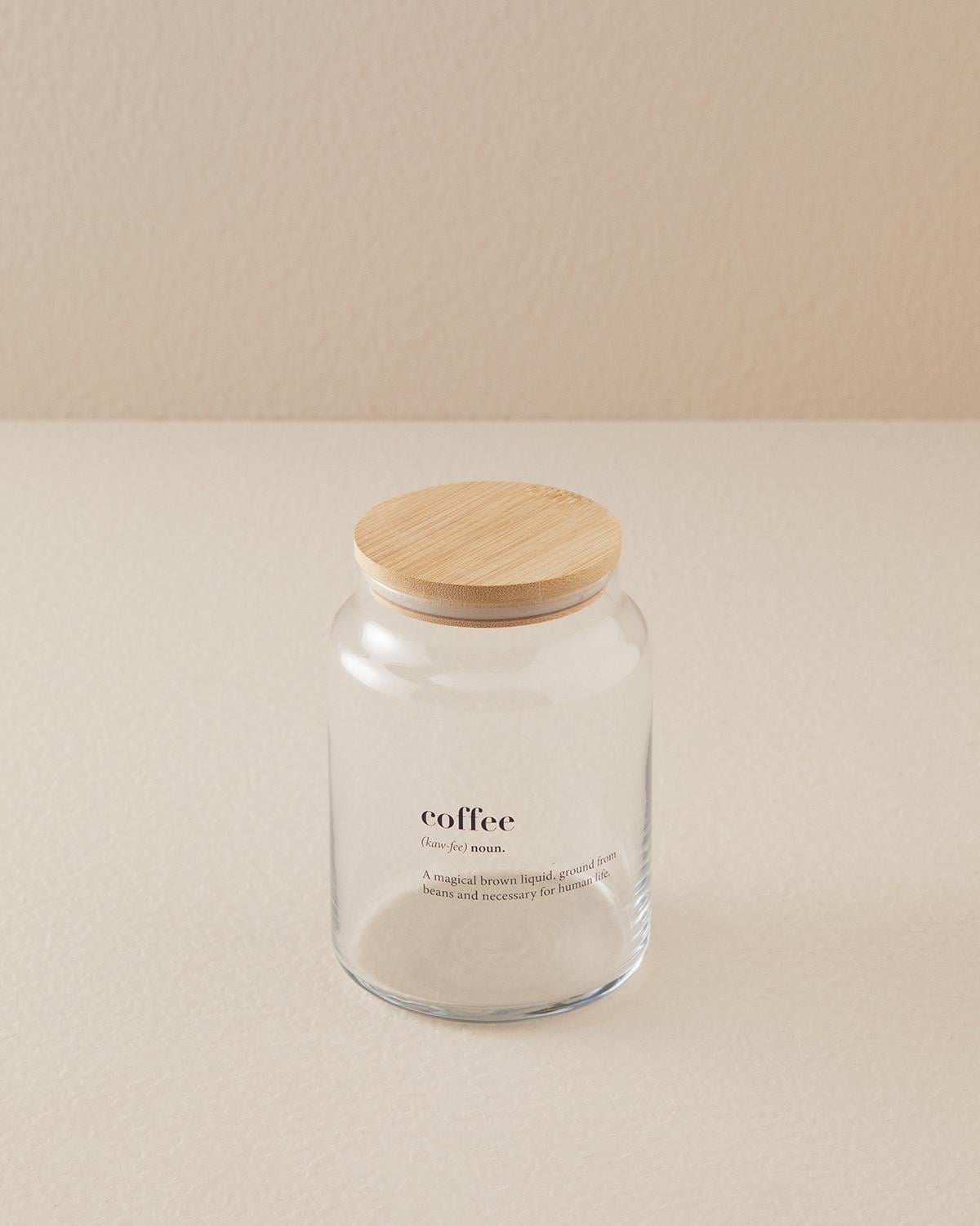 Borcan depozitare cu capac, Coffee, sticlă, 890 ml, transparent