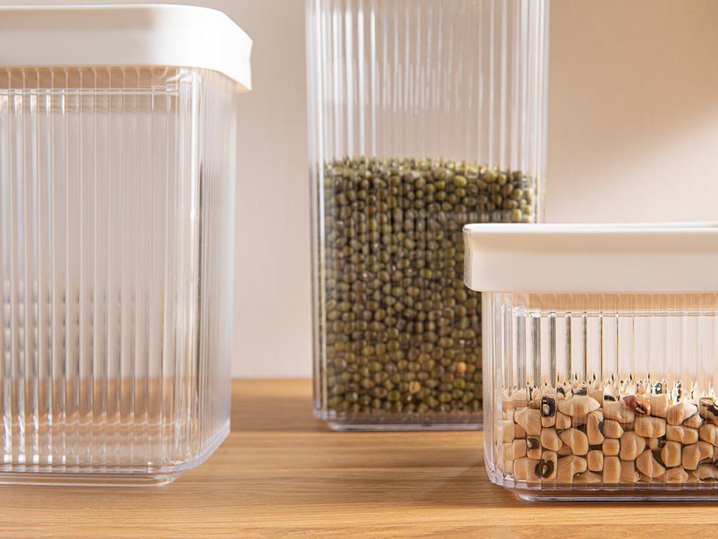 Boston Plastic Pătrat 3 Piese Recipient Alimente 550+1200+1750 ml Bej