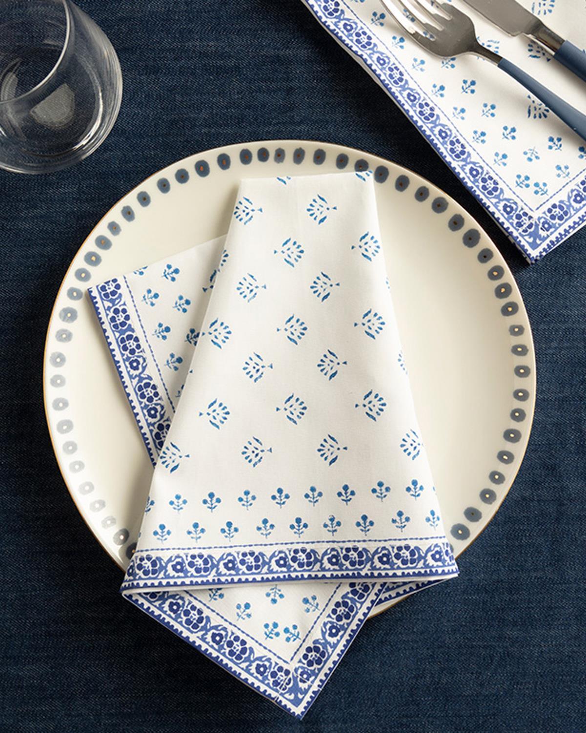 Braid Dots Cotton 2 pcs Guest Napkins 40x40 cm Blue - Dark Blue