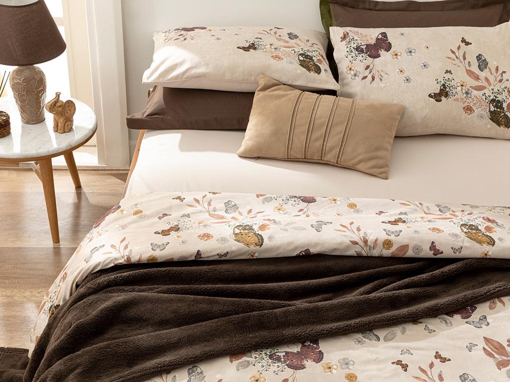 Butterfly Valley Bumbac King Size Set Lenjerie De Pat 240*220 Cm Bej