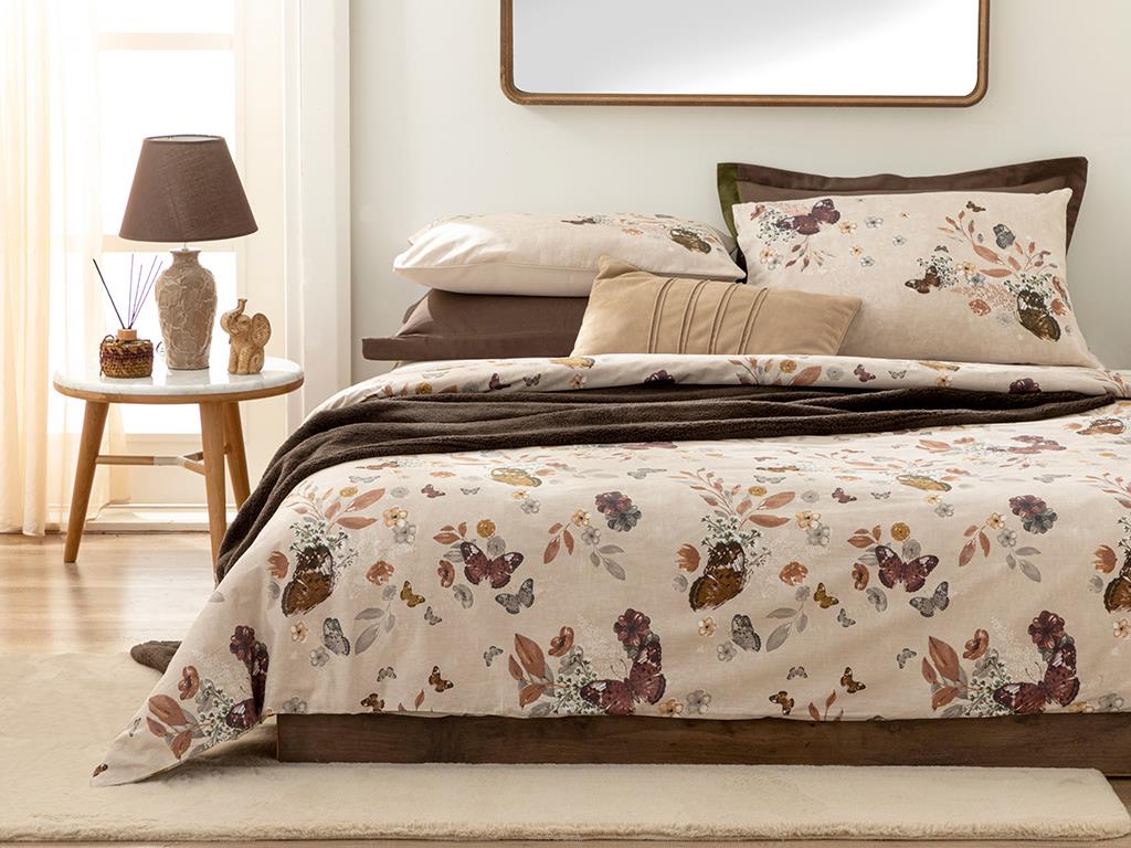 Butterfly Valley Bumbac King Size Set Lenjerie De Pat 240*220 Cm Bej