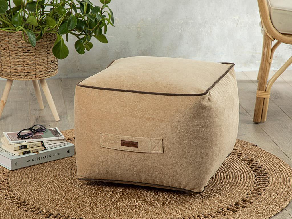 Velvet Pouf 45x45 cm Beige
