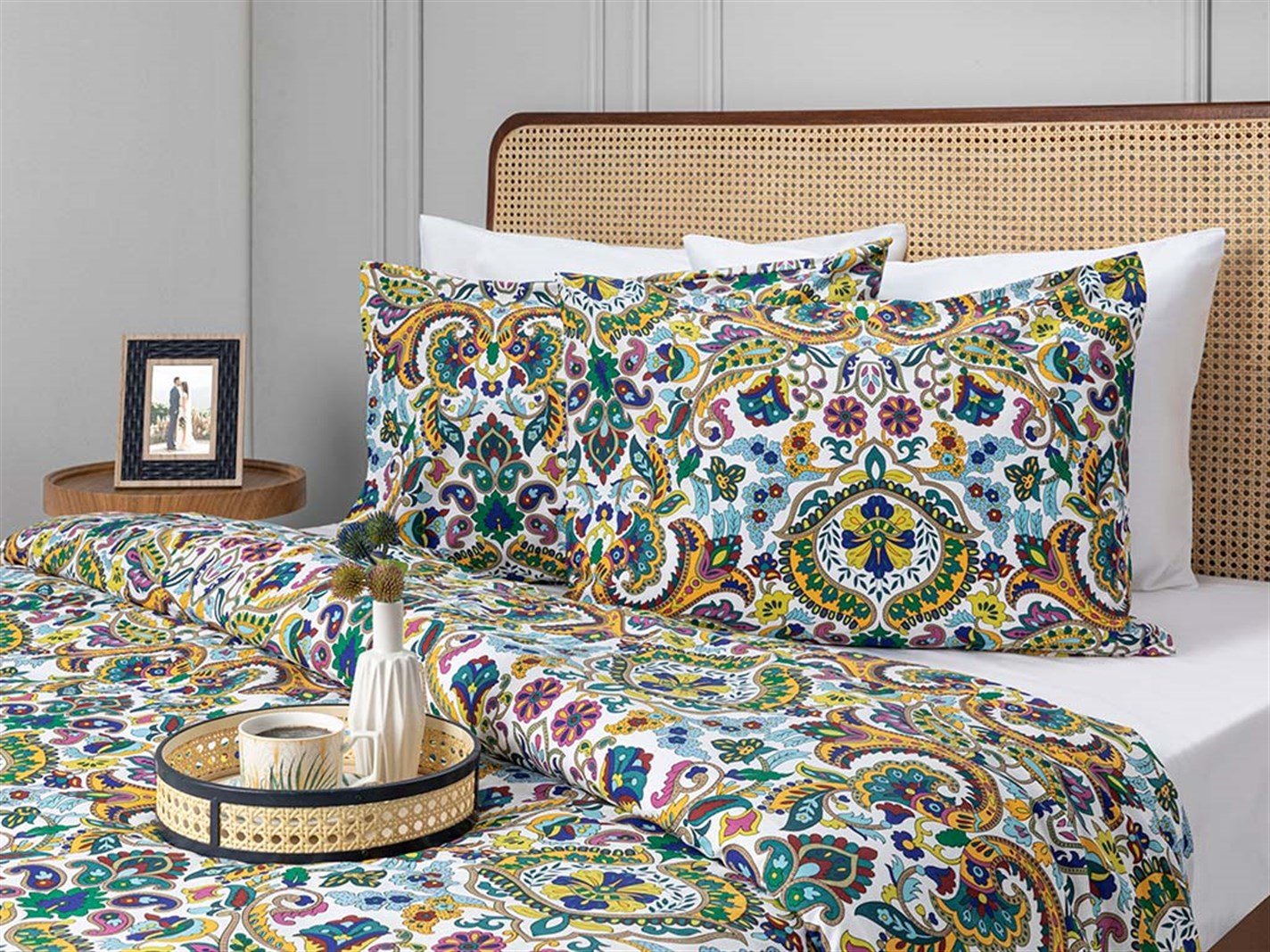 Cecilia 57 Tel / 144 Numărul de fir Super rege 260x220 cm Mint-lilac-roz