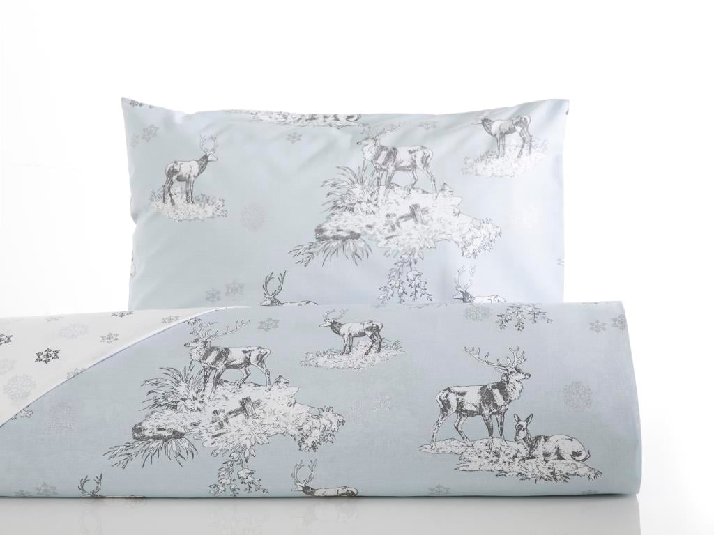 Cerbi veseli Bumbac For One Person  SET LENJERIE DE PAT 160x220 cm Albastru.