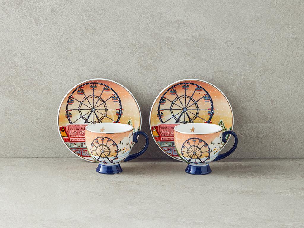Cheerful Sunset Porțelan New Bone China 4 Piese 2 Persoane Set De Cești De Cafea 100 ml Colorat