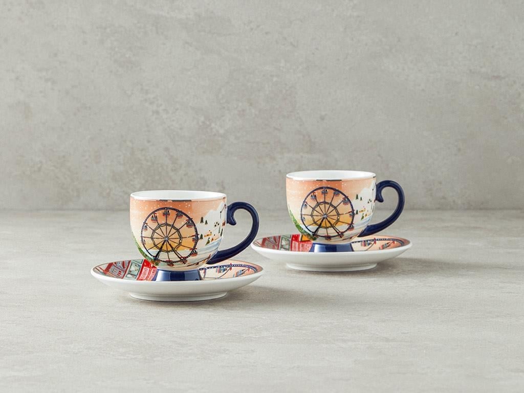 Cheerful Sunset Porțelan New Bone China 4 Piese 2 Persoane Set De Cești De Cafea 100 ml Colorat