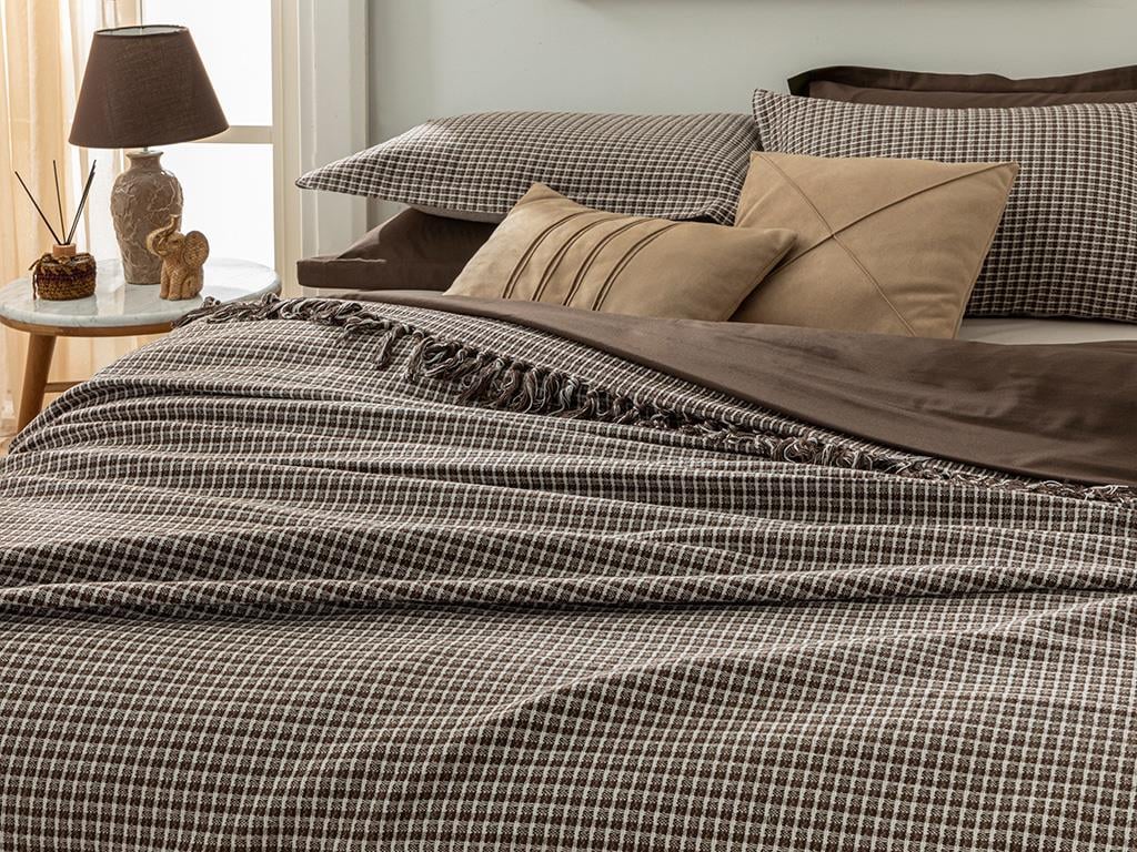 Chequer  Țesut Pentru o persoana  SET CUVERTURĂ DE PAT 160x240 cm Maro