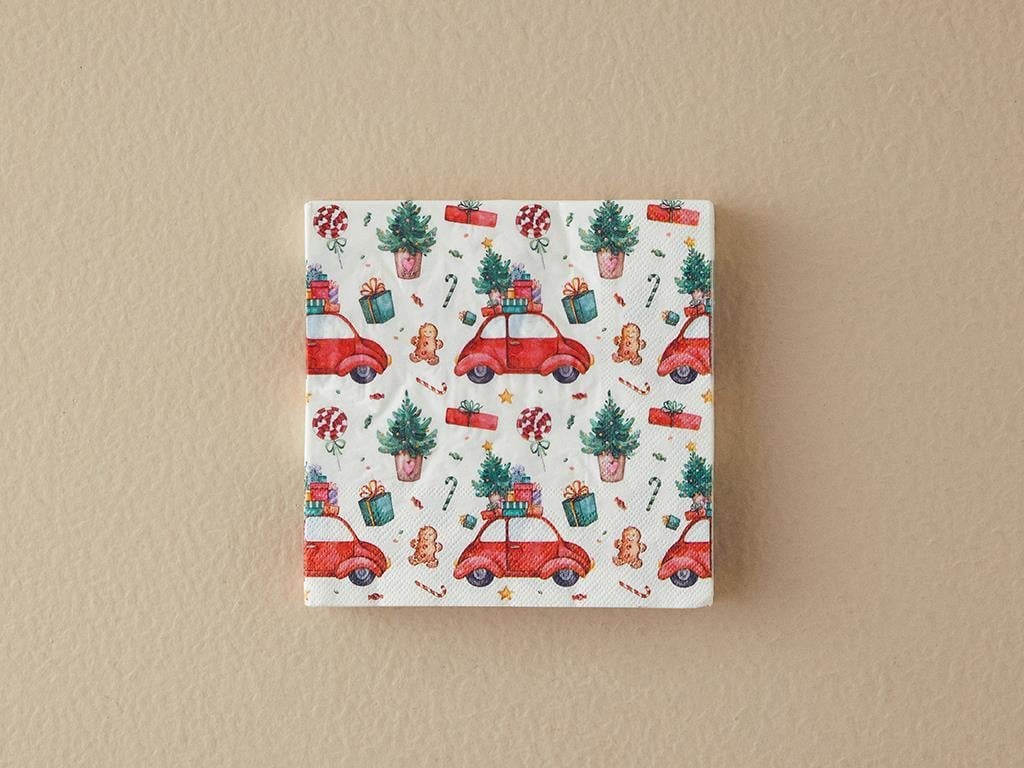 Christmas Car Hârtie Cu 20 Piese Șervețele De Hârtie 33x33 cm Alb