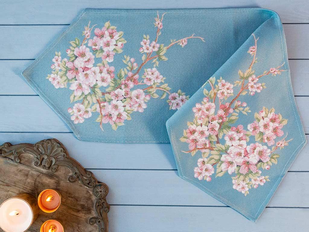 Bird Cherry Gobelin Runner Blue