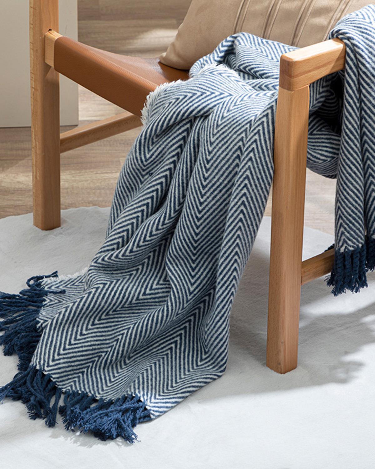 Classy Herringbone Scotch Pătură Televizor 130x170 cm Bleumarin