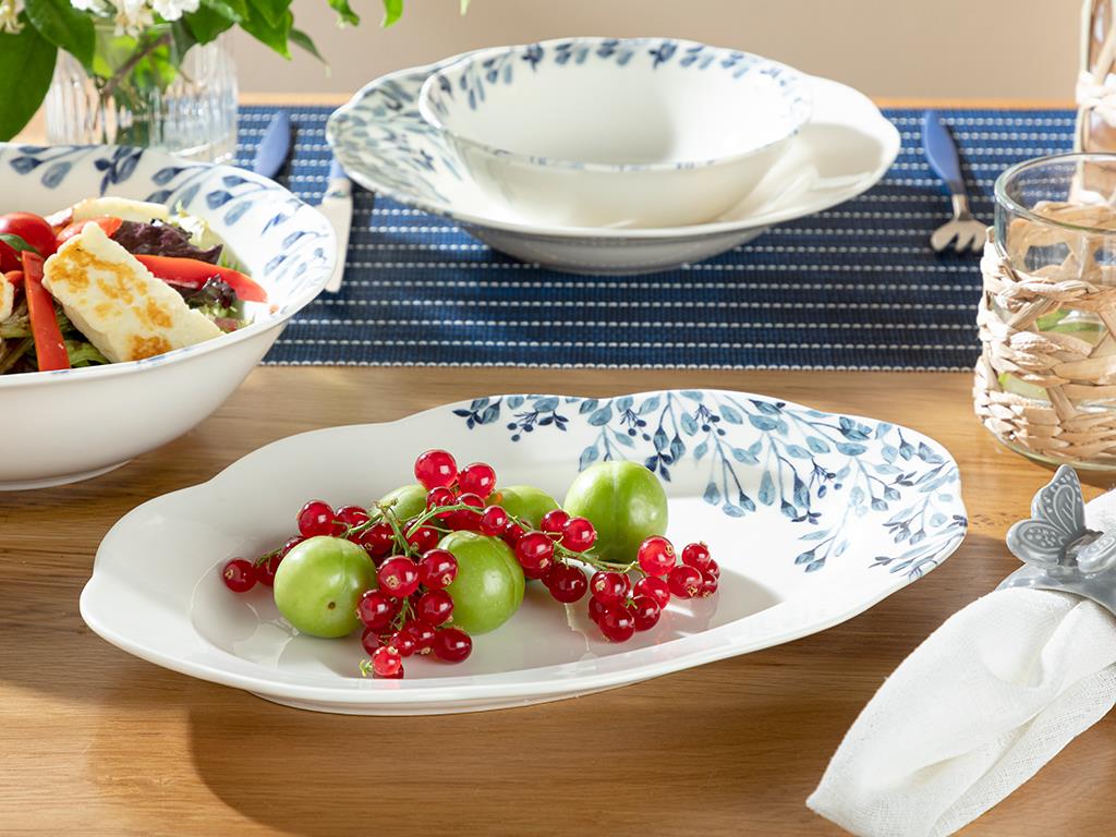 Clover Flower Porcelain Platter 30 cm White-Blue
