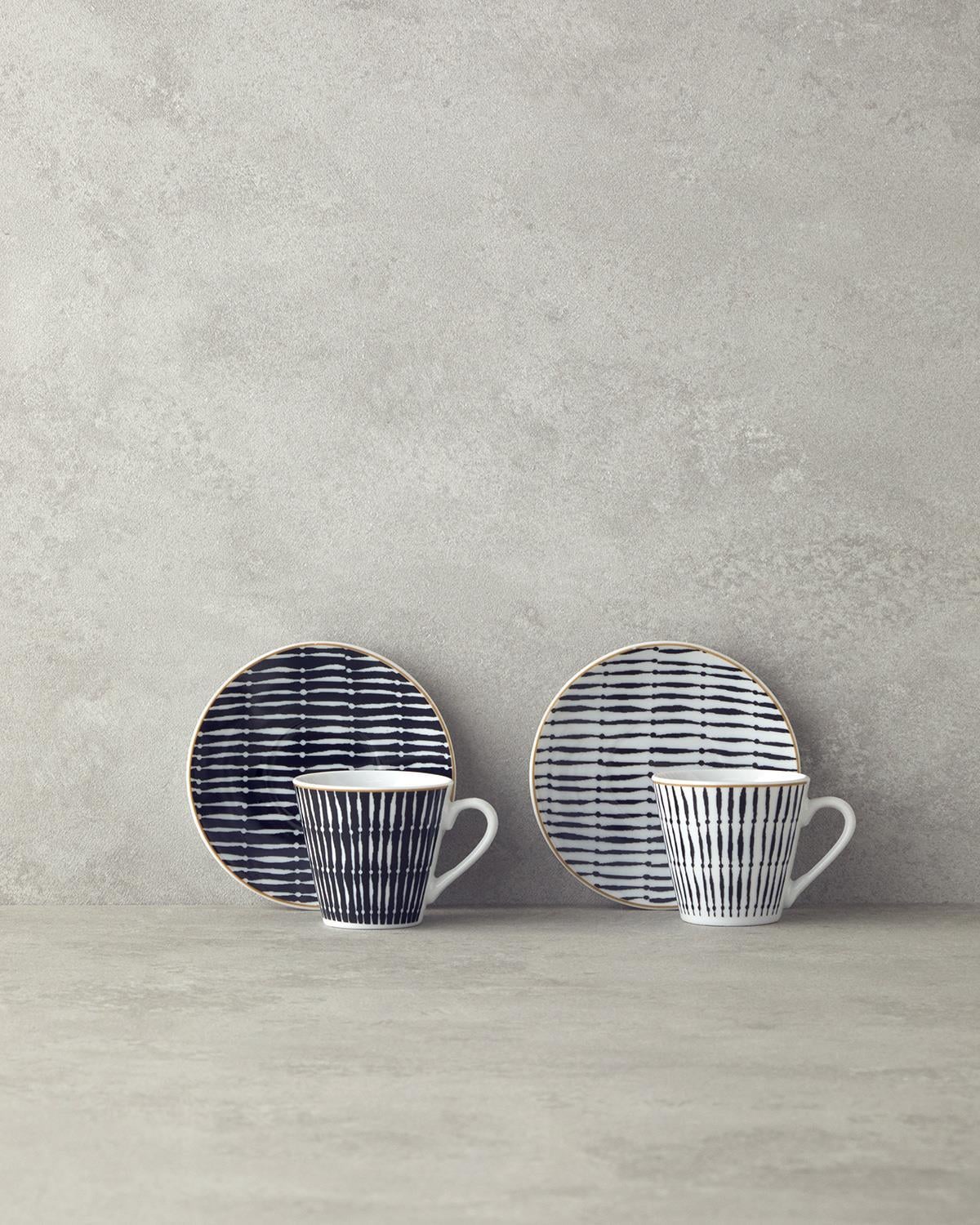 Colin Porțelan 4 Piese 2 Persoane Set De Cești De Cafea 80 ml Negru