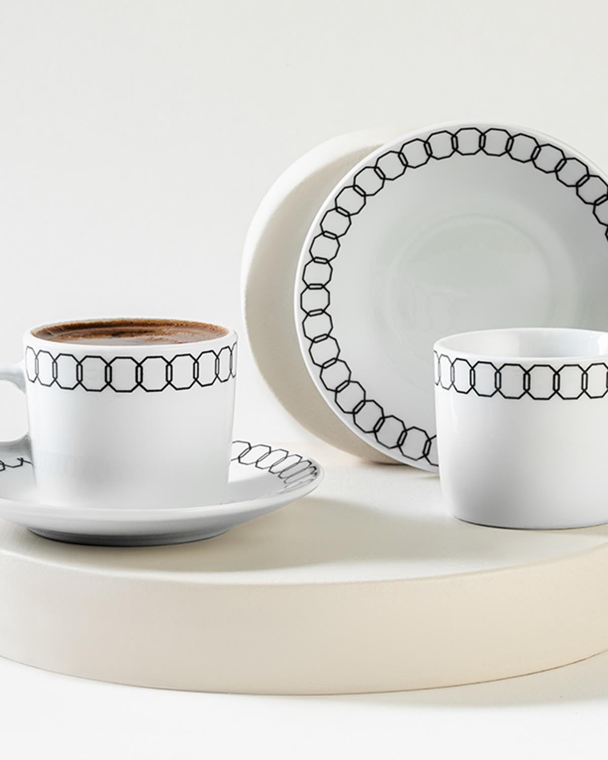 Comb Porcelain 4 Parça 2 Kişilik Coffee Cup Set 80 ml Black