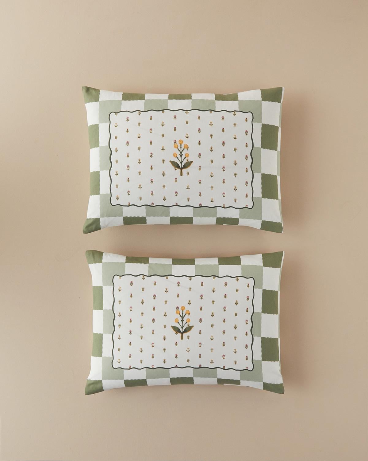 Cu Bumbac Cu 2 Piese Față De Pernă 50x70 cm Verde