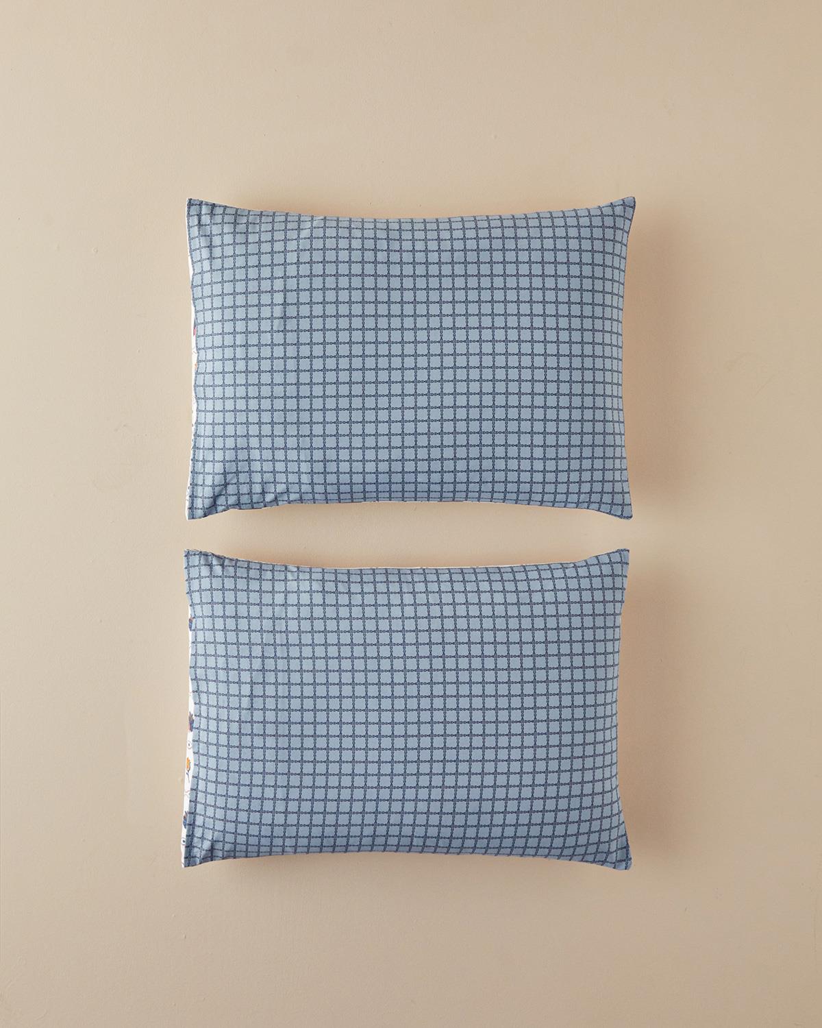 Cu Bumbac Cu 2 Piese Față De Pernă 50x70 cm Albastru