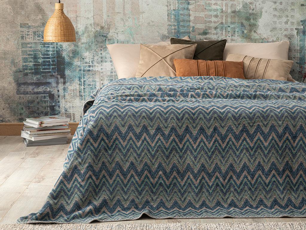 Cult Zigzag Bumbac Dublu Pătură 200*220 Cm Albastru