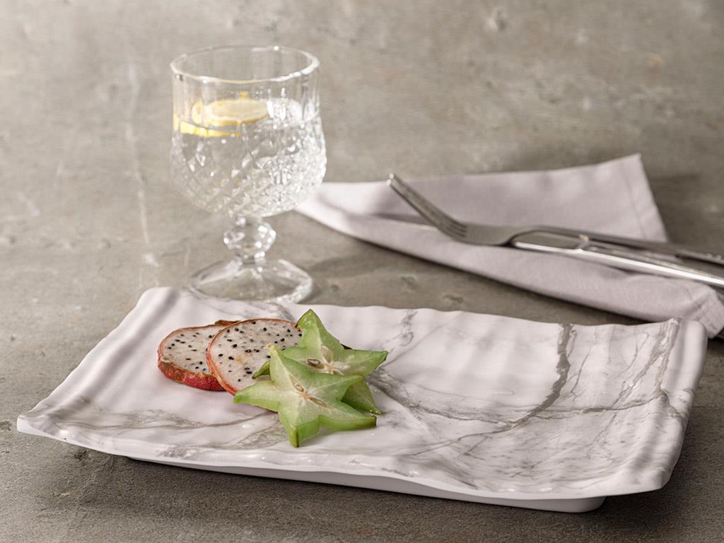 Wooden Melamine Rectangular Large Service Plate White-Gray