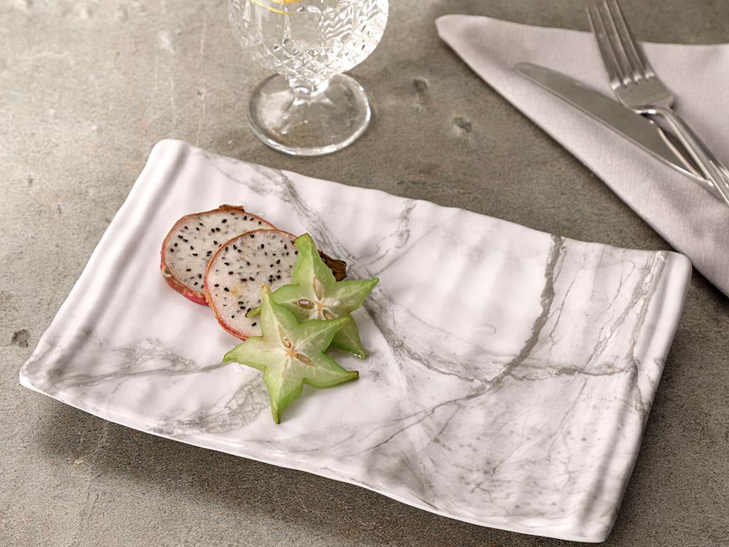 Wooden Melamine Rectangular Large Service Plate White-Gray