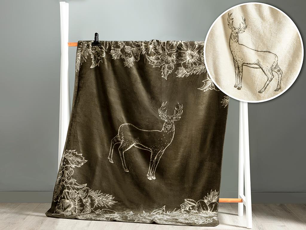 Deer Land Pătură Tv, Acrilic, 130*170 Cm, Albastru - Muștar - Verde