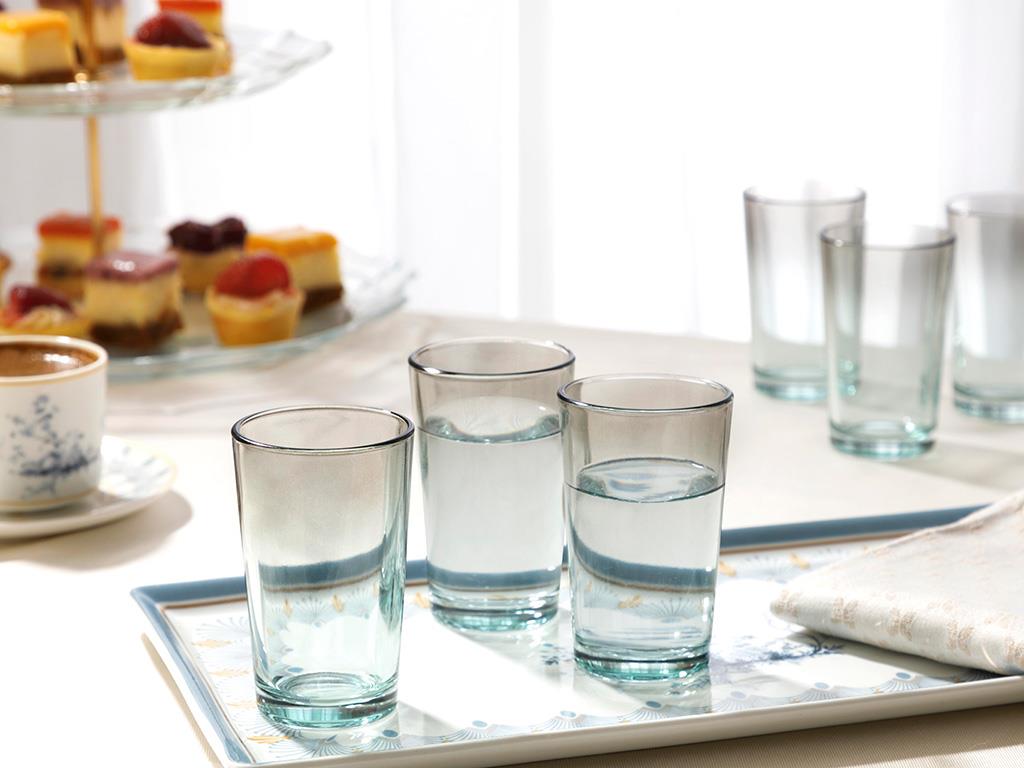 Degetto Glass 6 Set Served with Coffee Water Glass 100 ml Green-Brown