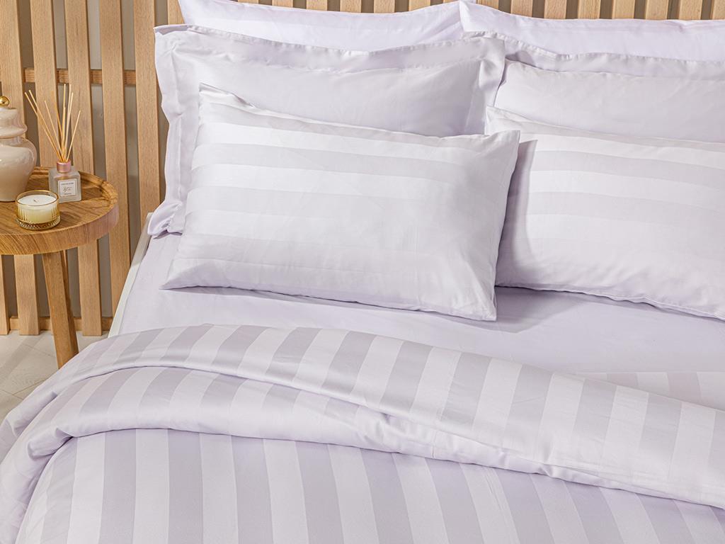 Deluxe Satin De Bumbac Cu Dungi Jacquard Super King Set Lenjerie De Pat 260x220 cm Liliac