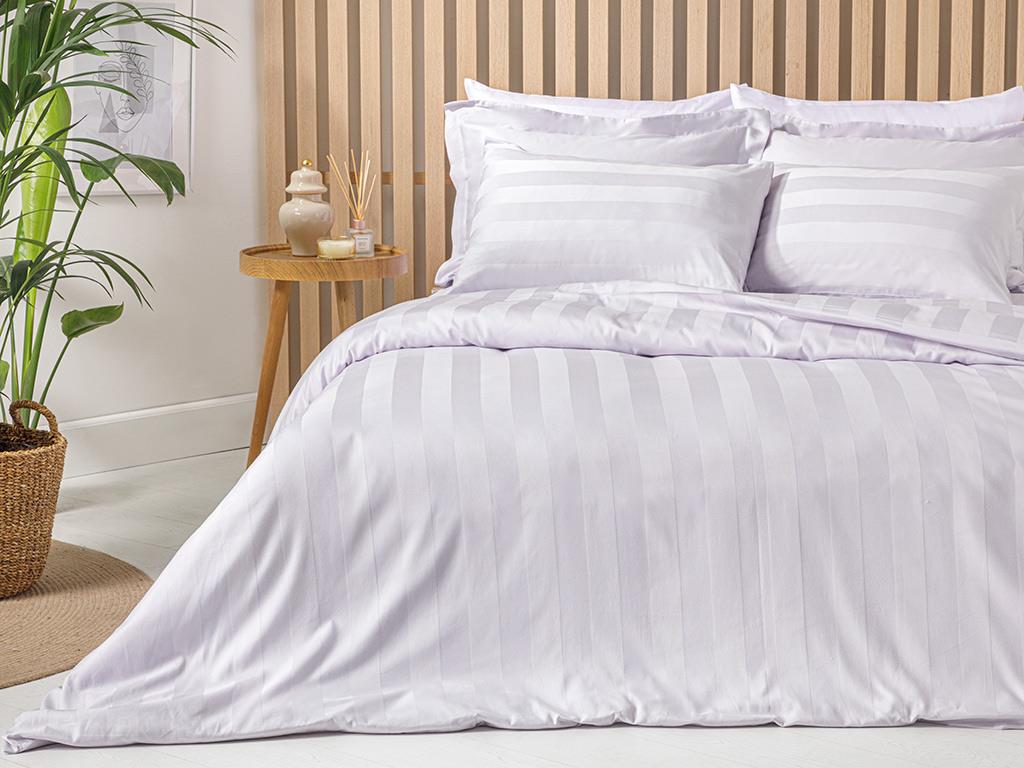 Deluxe Satin De Bumbac Cu Dungi Jacquard Super King Set Lenjerie De Pat 260x220 cm Liliac