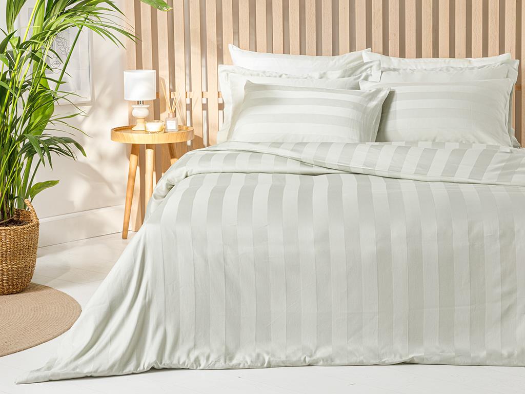 Deluxe Satin De Bumbac Cu Dungi Jacquard Super King Set Lenjerie De Pat 260x220 cm verde mentă