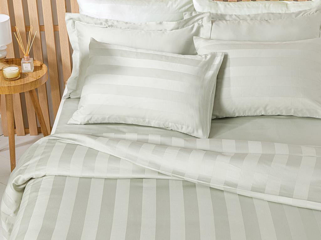 Deluxe Satin De Bumbac Cu Dungi Jacquard Super King Set Lenjerie De Pat 260x220 cm verde mentă