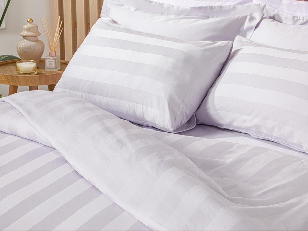 Deluxe Satin De Bumbac Cu Dungi Jacquard Super King Set Lenjerie De Pat 260x220 cm Liliac