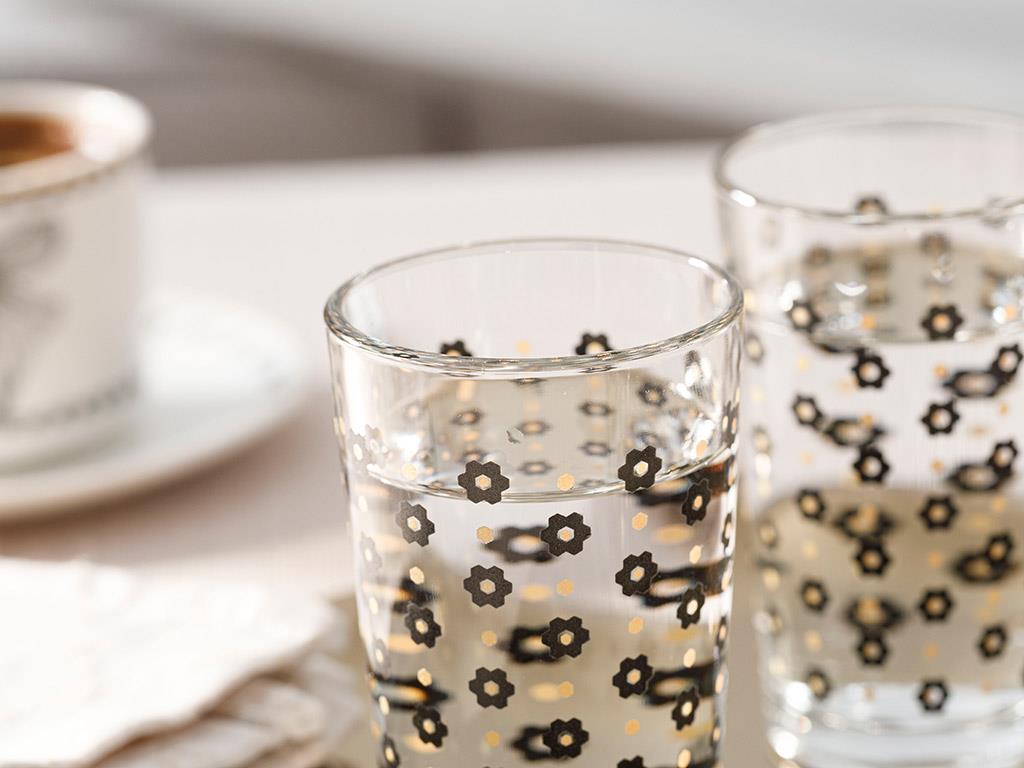 Denby Flowery Glass 6 Set Served with Coffee Water Glass 100 ml Black-Gold