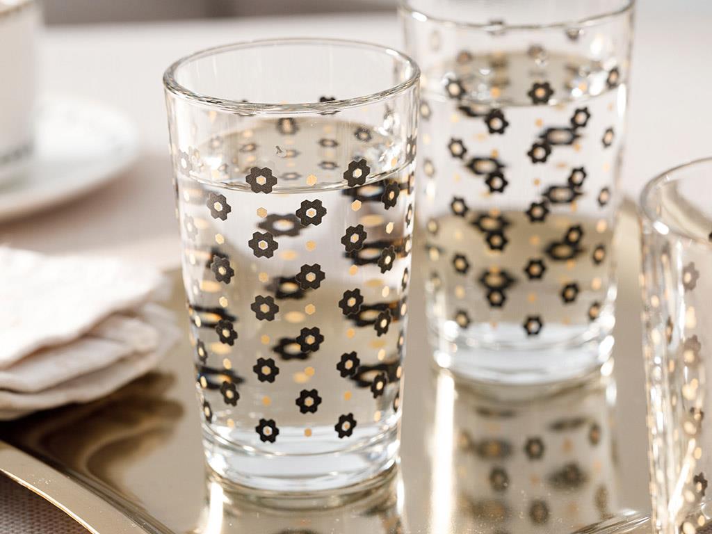 Denby Flowery Glass 6 Set Served with Coffee Water Glass 100 ml Black-Gold