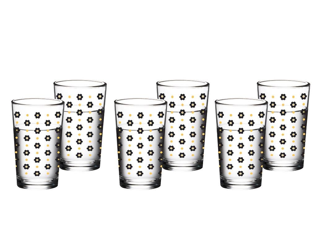 Denby Flowery Glass 6 Set Served with Coffee Water Glass 100 ml Black-Gold