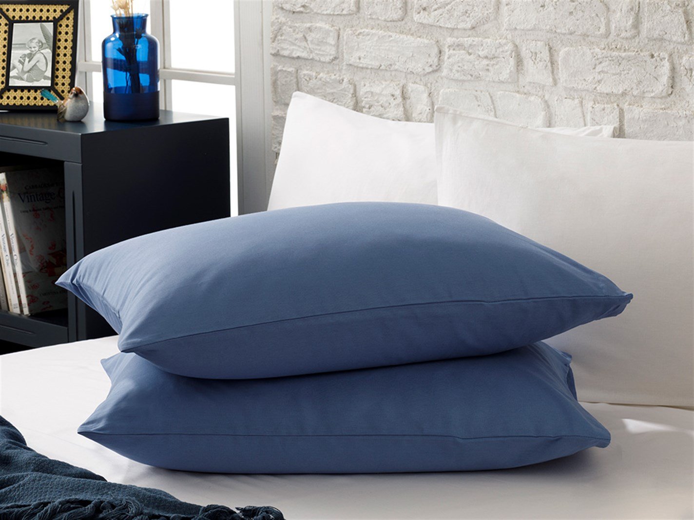 drept 57 Tel / 144 Numărul de fir 2 set 50x70 cm Deep Blue