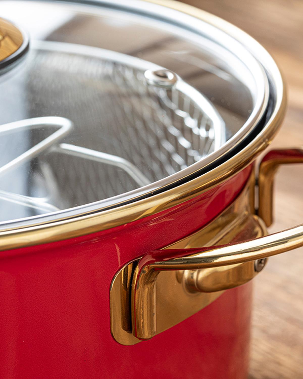 Enamel Fritöz Telli Frying Pan 22 cm Red