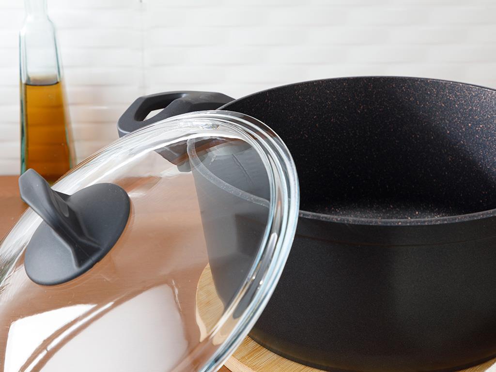 Emma big granite with glass capped Pan 24 cm Black