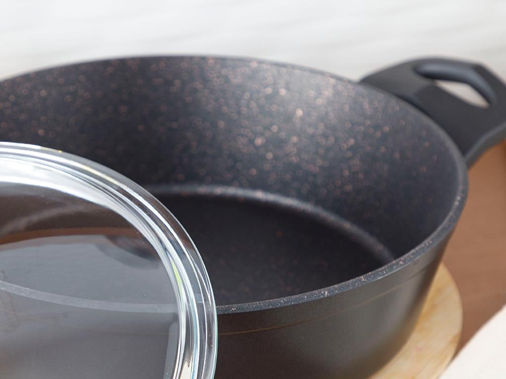 Emma small granite with glass capped Pan 26 cm Black