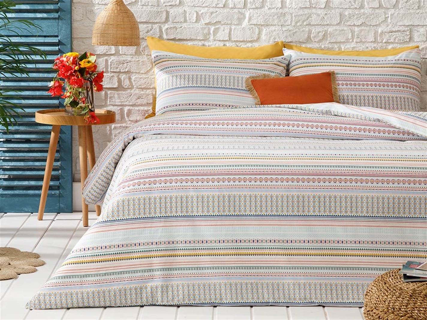 Ethnic Stripe 52 Tel / 132 Numărul de fir Persoană dublă 200x220 cm Damson