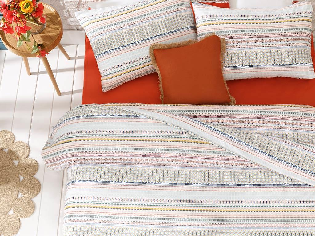 Ethnic Stripe Bumbac For One Person  SET LENJERIE DE PAT 160x220 cm Damson