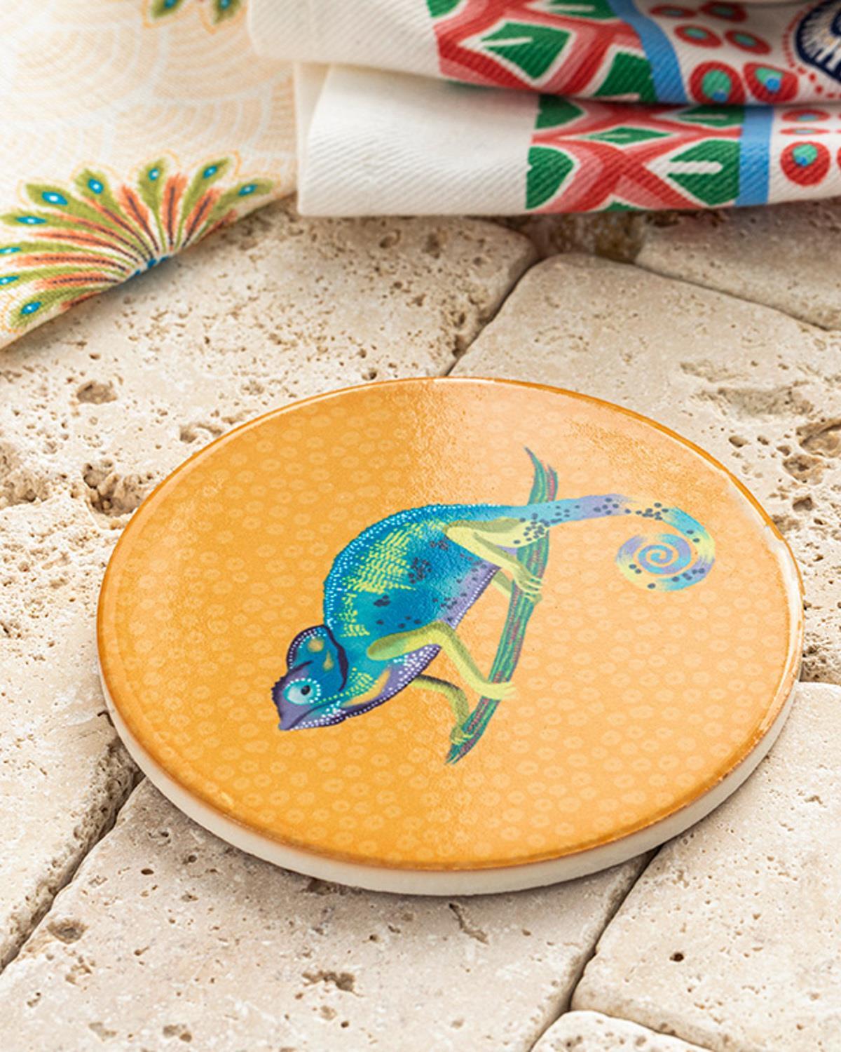 Exotic Chameleon Ceramică Suport Pentru Pahar 10,8 Cm Galben