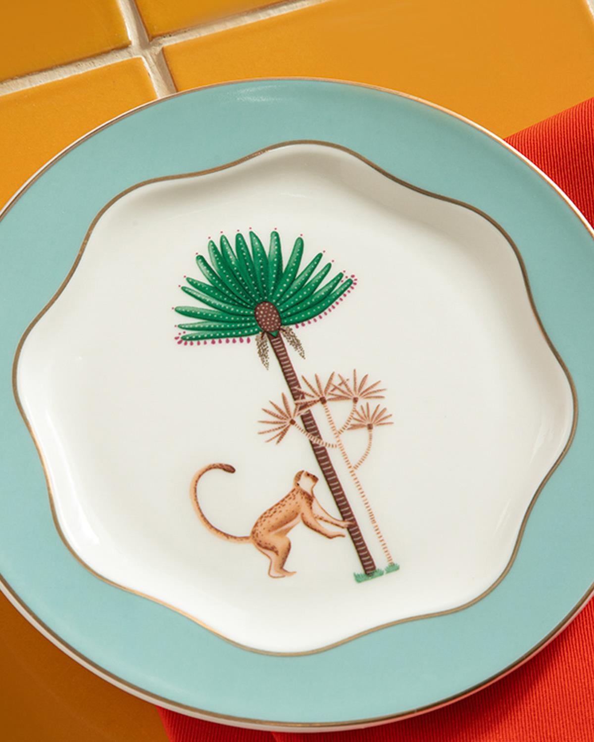 Exotic Monkey New Bone China Dessert Plate 15 cm Light Blue