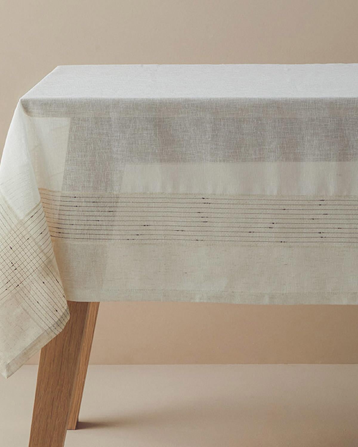 Față de masă, Luxe Linen Look, poliester, 150x220 cm, crem negru