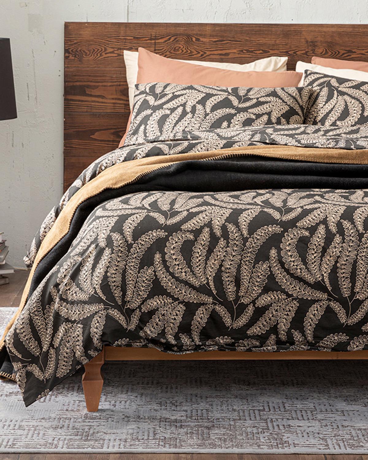 Fern Bumbac Double Set Lenjerie De Pat 200x220 cm Negru