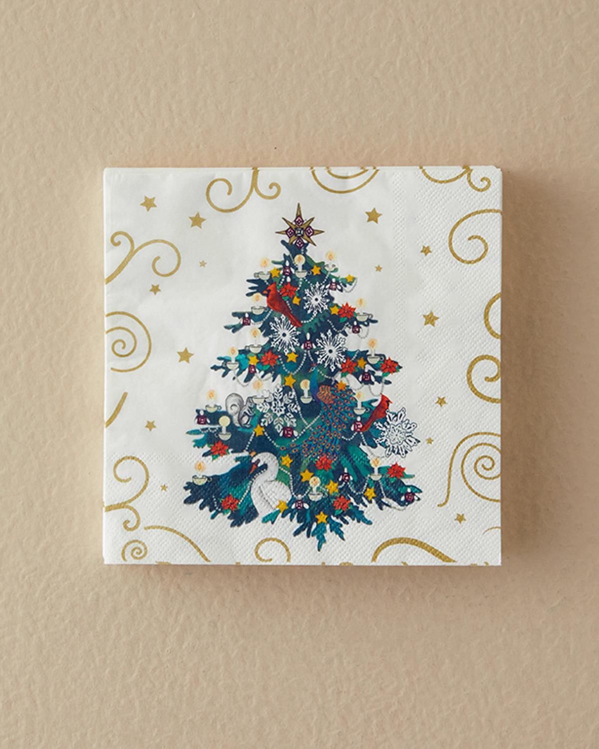 Festive Tree Hârtie Cu 20 Piese Șervețele De Hârtie 33x33 cm Alb