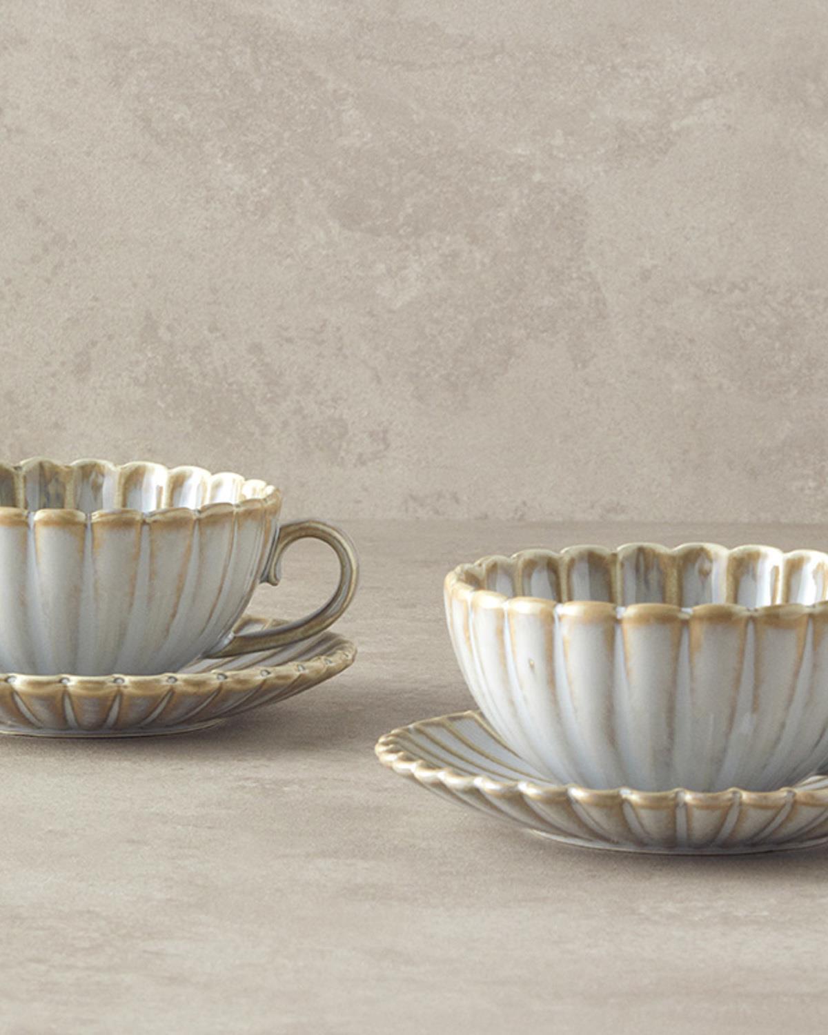 Fiore Porțelan New Bone China 4 Piese 2 Persoane Set De Cești De Ceai 220 ml Gri