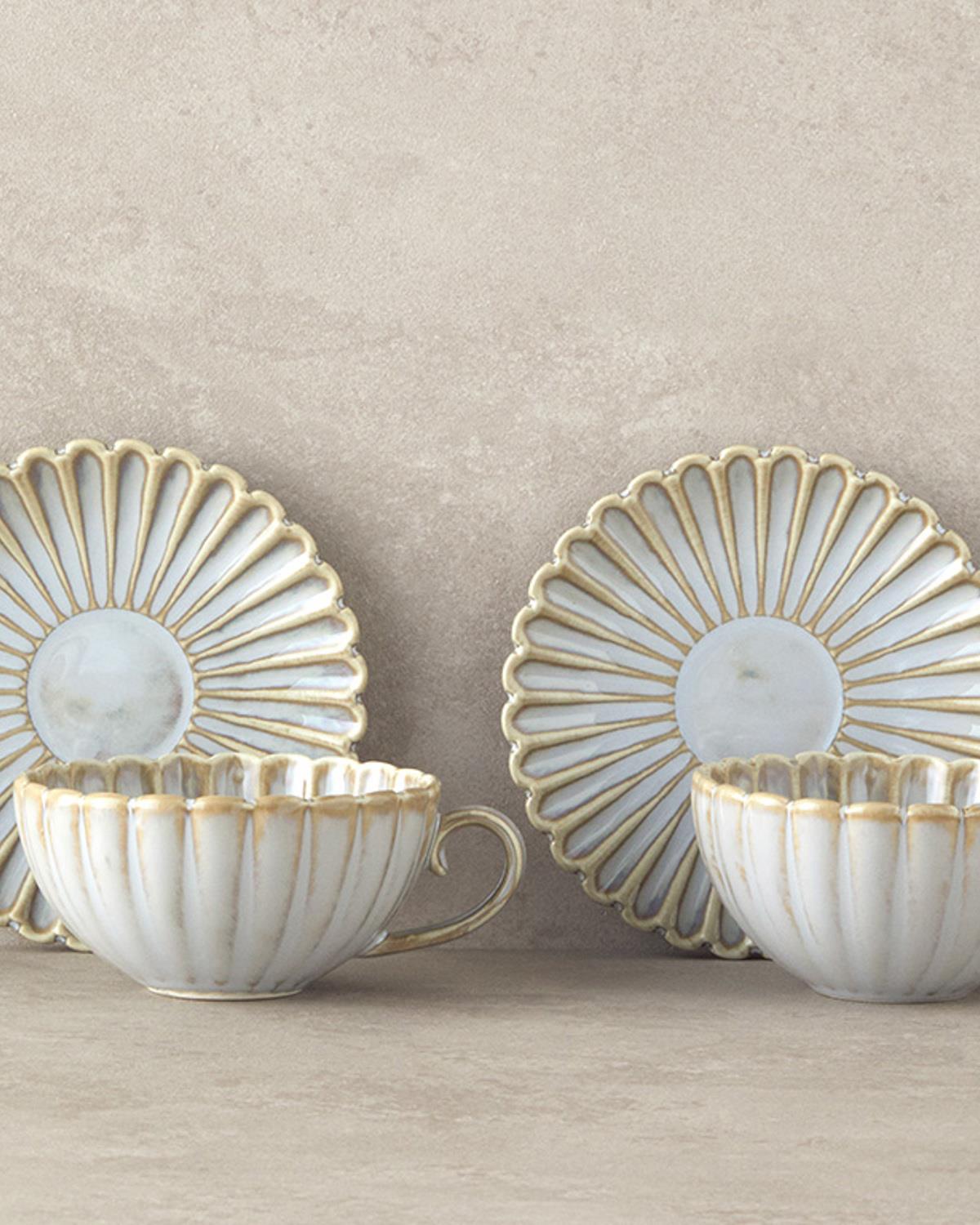 Fiore Porțelan New Bone China 4 Piese 2 Persoane Set De Cești De Ceai 220 ml Gri