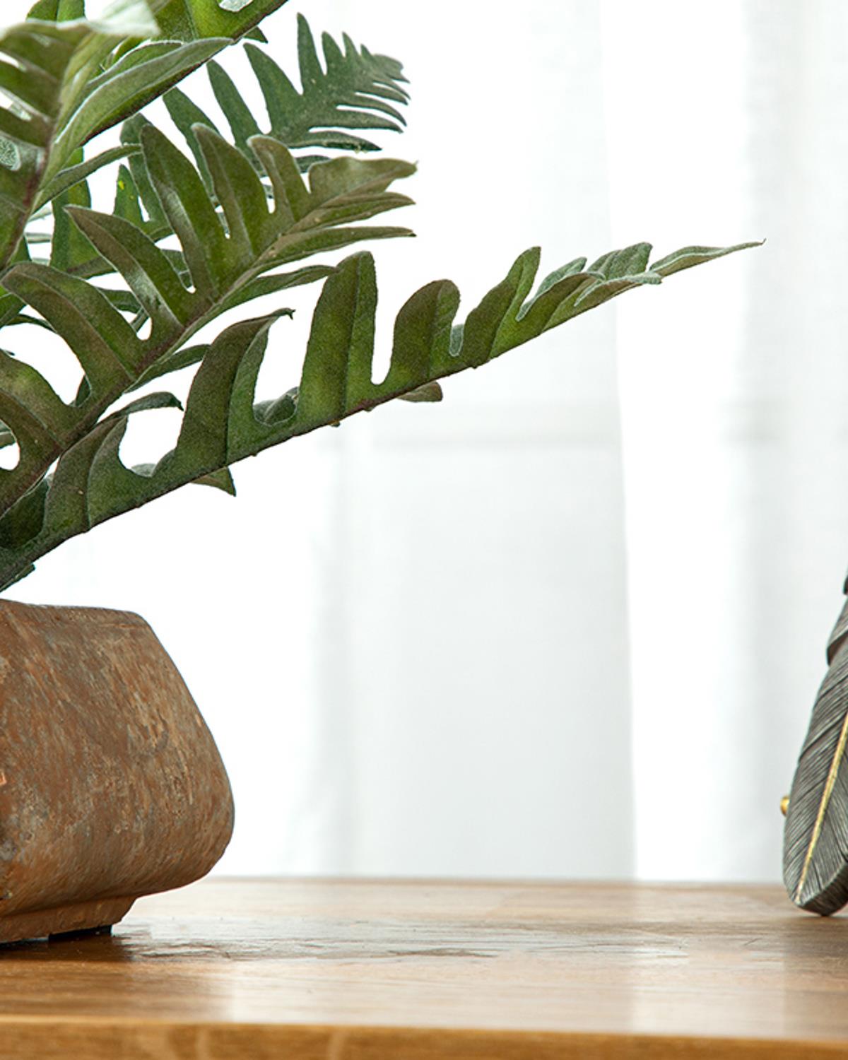 Green Leaf Artificial Flower with Vase 11x29 cm Green